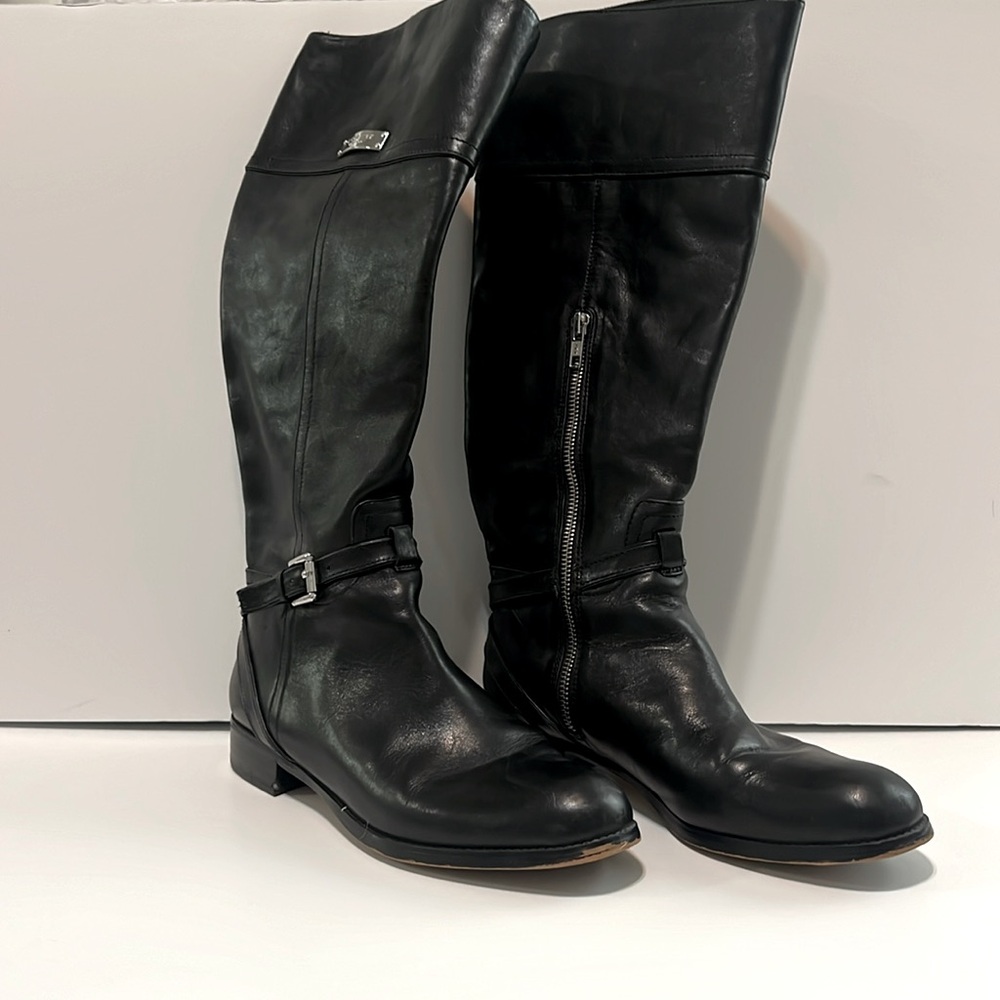 COACH Micha A6848 Boots Black Leather Riding Tall Zip Buckle 9 B